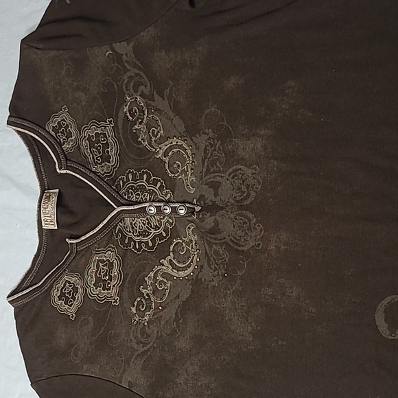 BLUE CANYON Clothing  Brown Embroidered 3/4 Sleeve Top - Picture 4 of 13